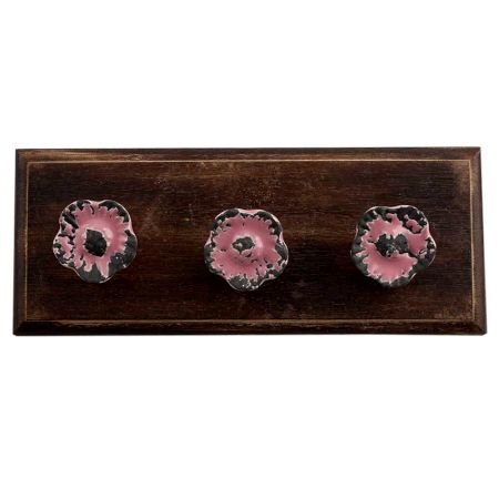 Pink Daffodils Ceramic Etched Wooden Hooks